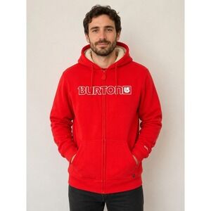 Burton Sherpa Lined Full Zip Hoodie Red Sweatshirt Jacket Men's M